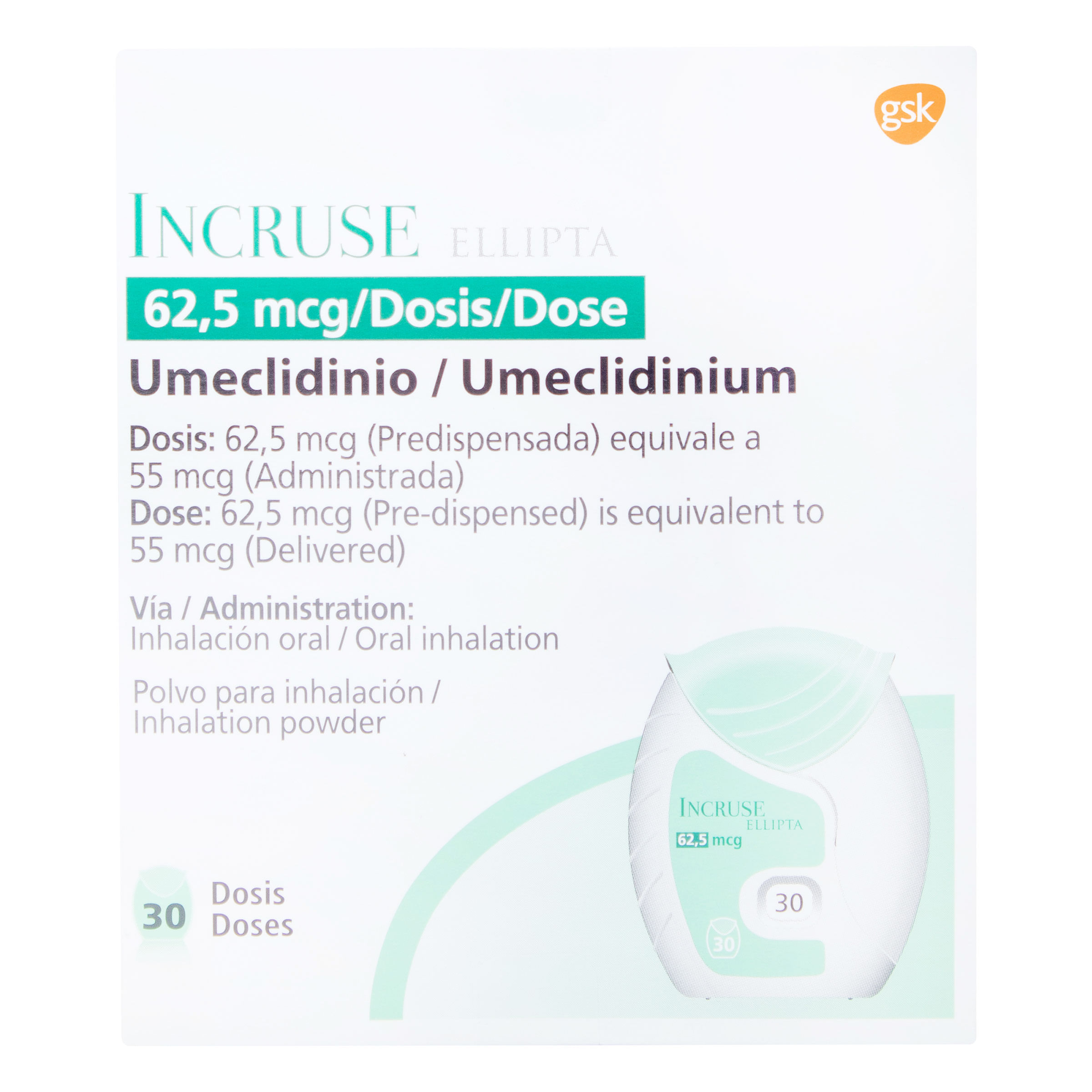 Incruse Ellipta 62.5 Mcg Gsk Polvo Frasco X 30 Dosis.