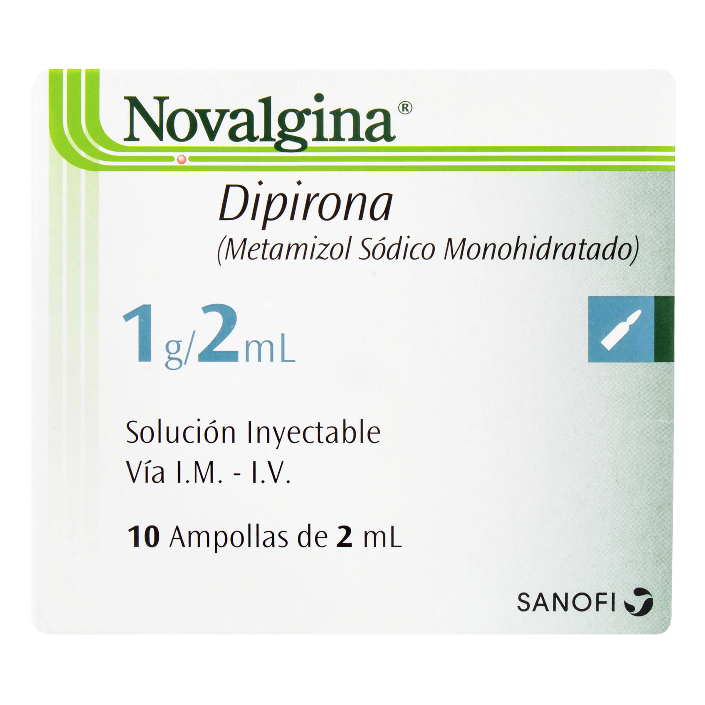 Solución Inyectable Novalgina 1 G/2 Ml Sanofi Caja X 10 Ampollas.