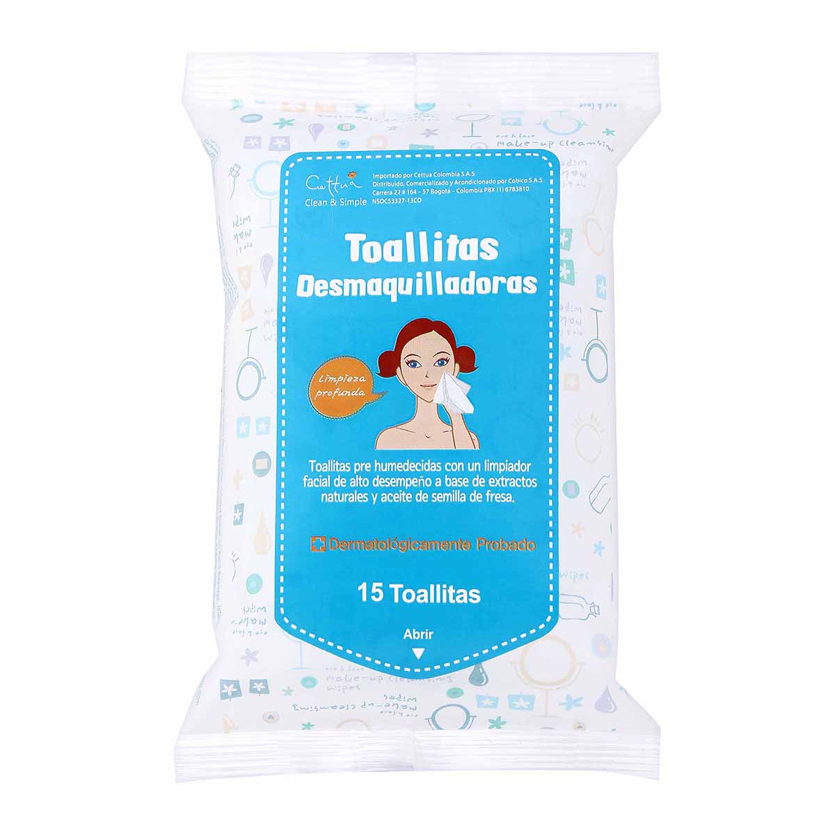 Toallitas Desmaquilladoras Cettua Pre Humedecidas Paquete x 15 Uds