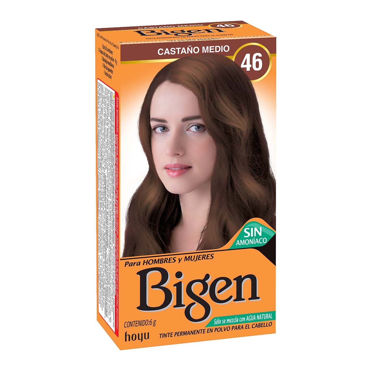 Tinte Permanente Bigen para El Cabello 46 Castaño Medio Polvo Caja x 6 g