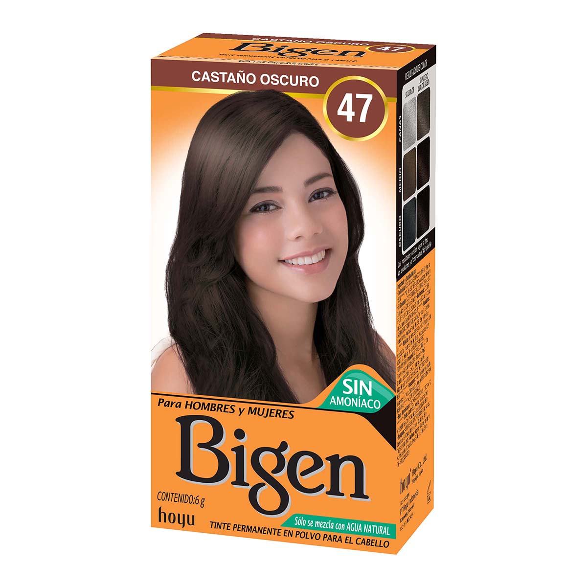 Tinte Permanente Bigen para El Cabello 47 Castaño Oscuro Polvo Caja x 6 g