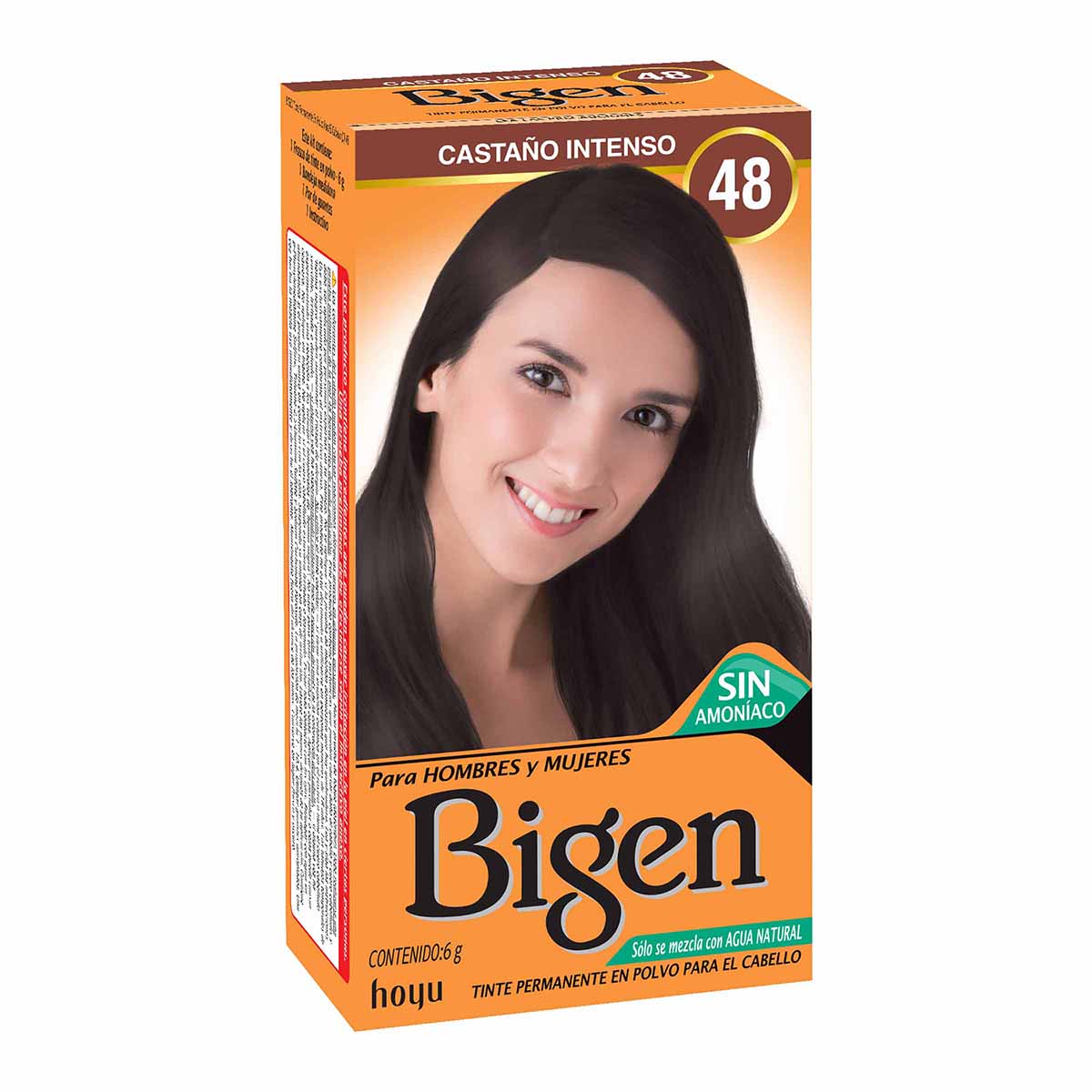 Tinte Permanente Bigen para El Cabello 48 Castaño Intenso Polvo Caja x 6 g