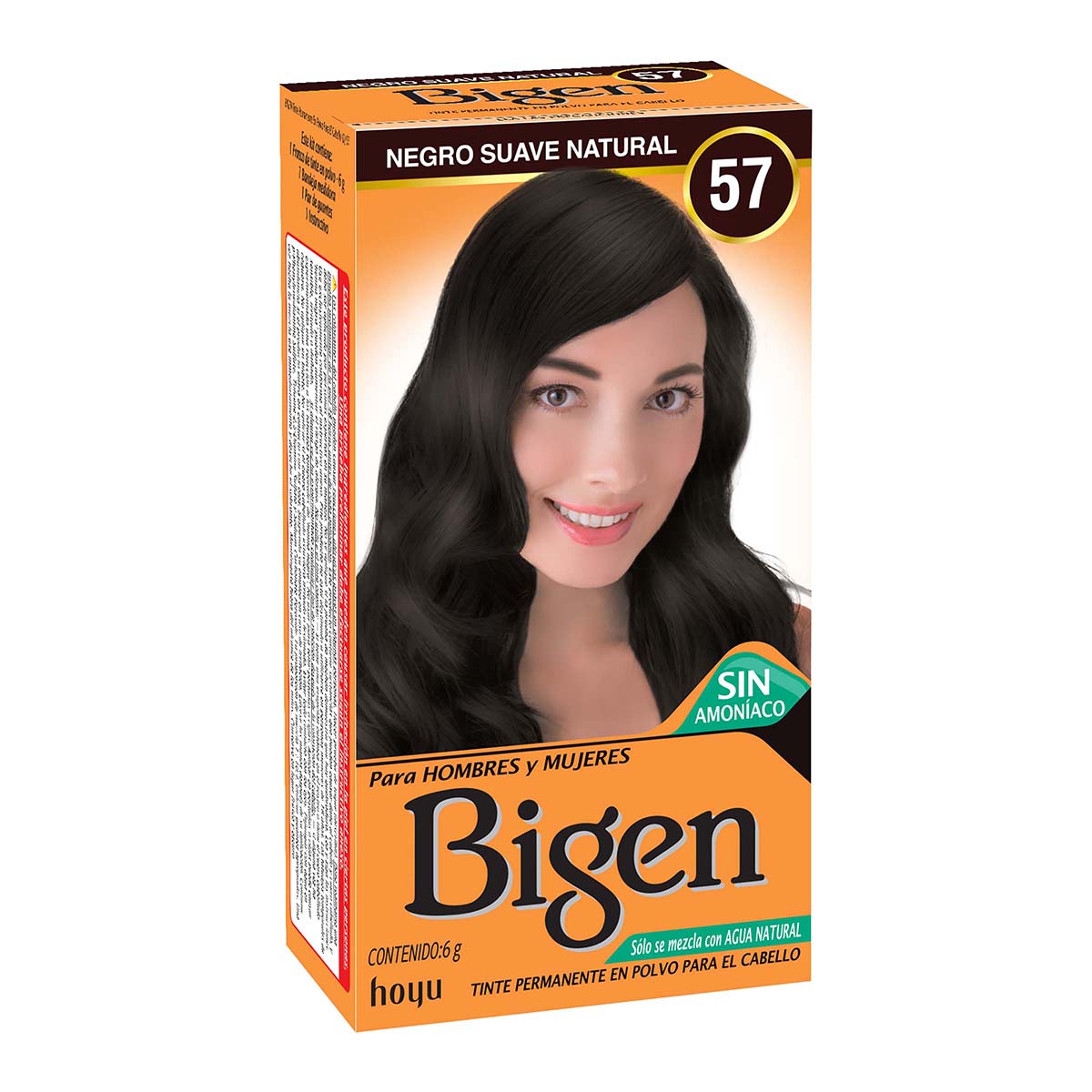 Tinte Permanente Bigen Para El Cabello 57 Negro Suave Natural Polvo Caja X 6 G.