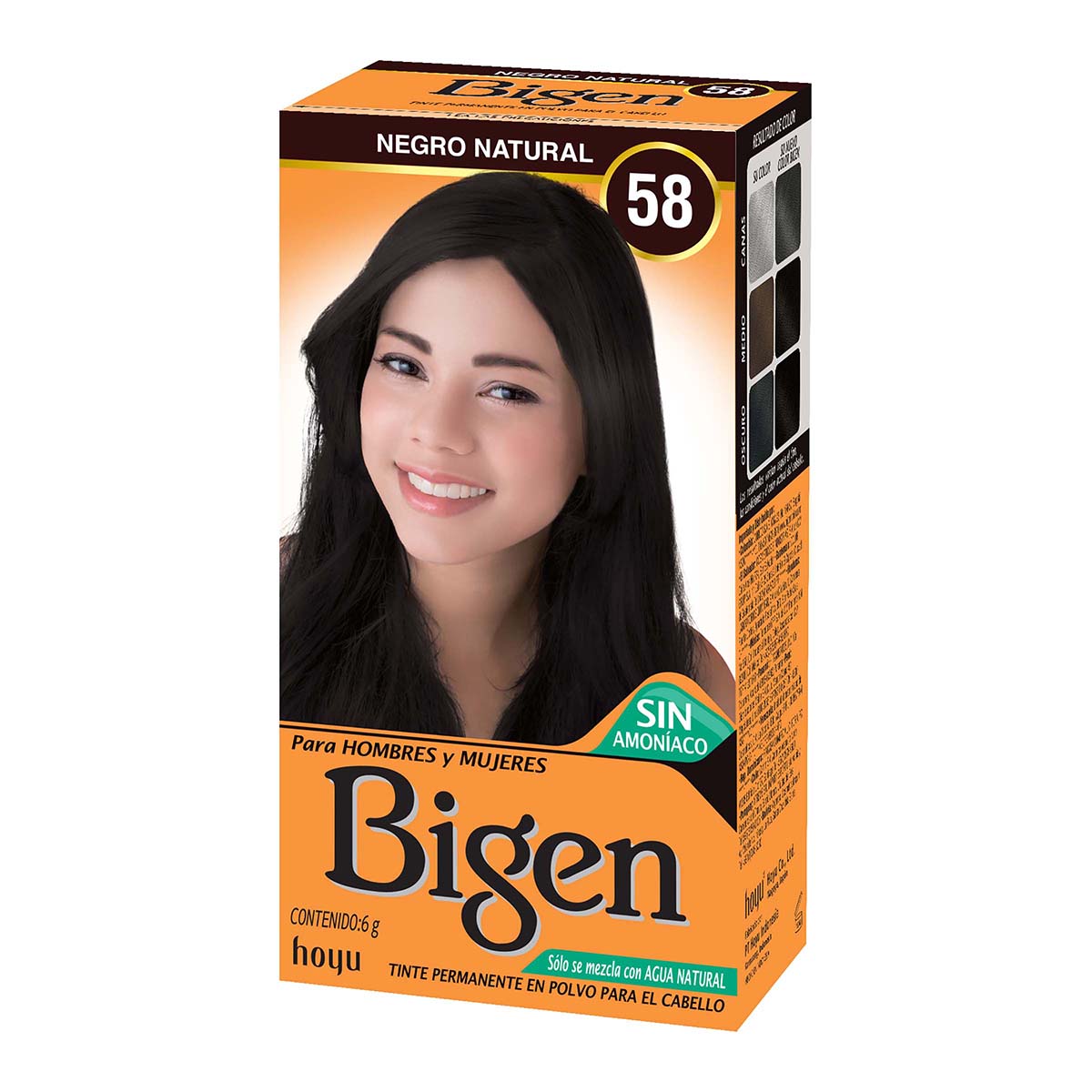 Tinte Permanente Bigen Para El Cabello 58 Negro Natural Polvo Caja X 6 G.