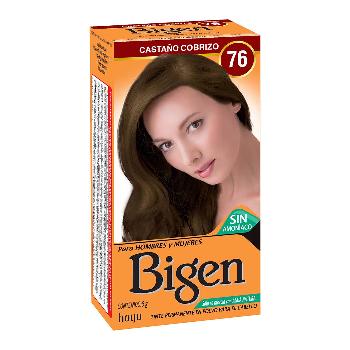 Tinte Permanente Bigen Para El Cabello 76 Castaño Cobrizo Polvo Caja X 6 G.