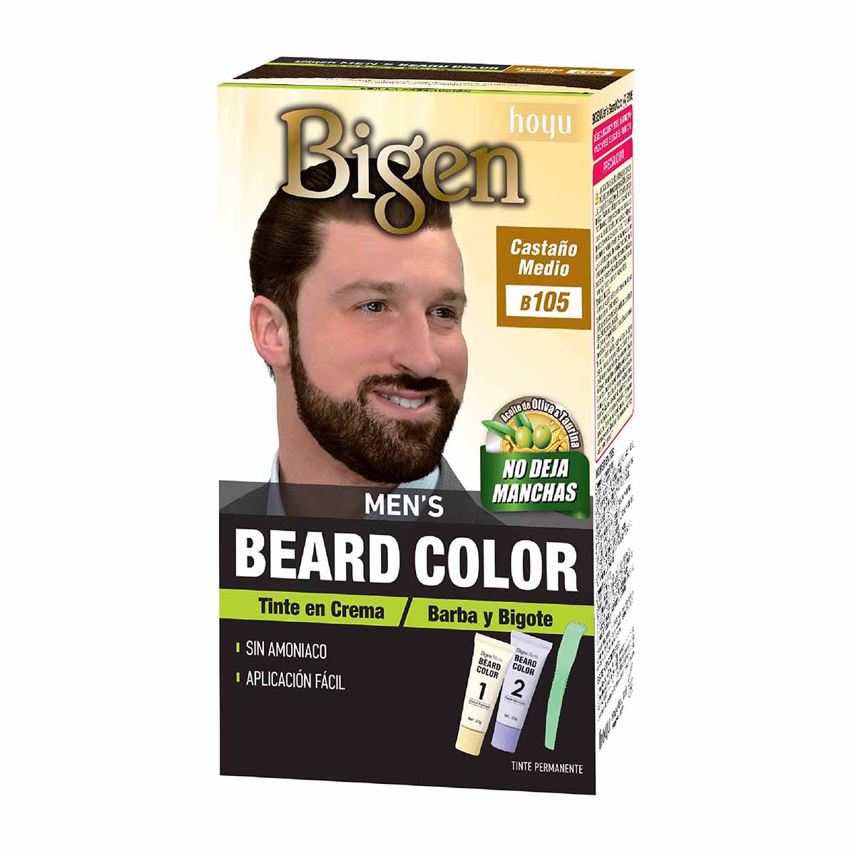 Tinte Permanente Bigen Mens Barba y Bigote B105 Castaño Medio x Caja.