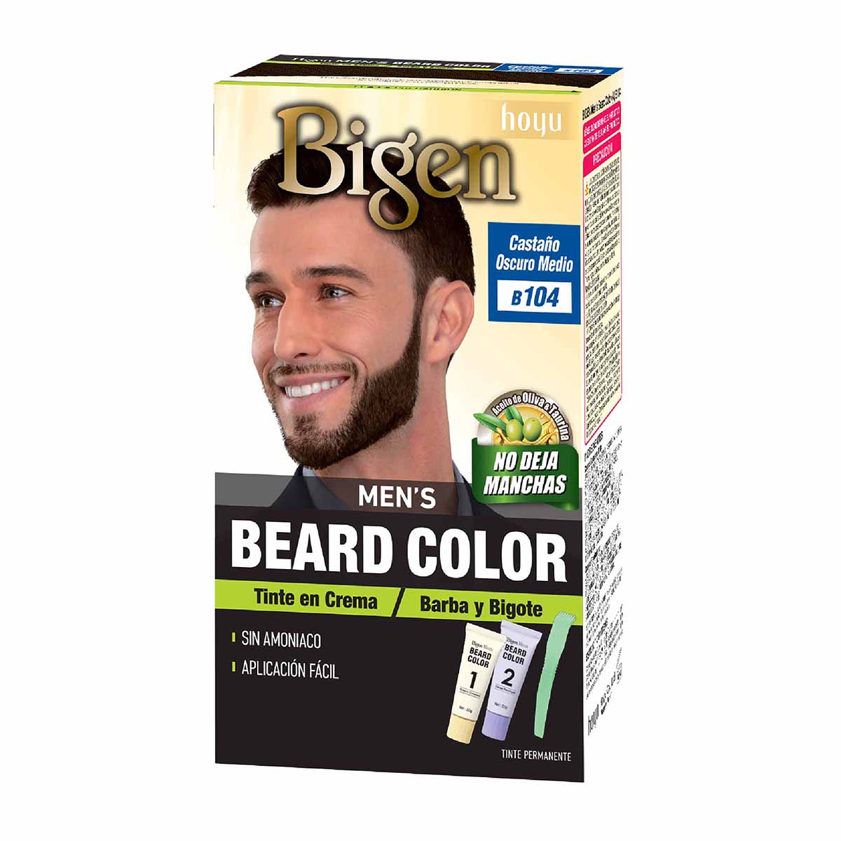 Tinte Permanente Bigen Mens Barba Y Bigote B104 Castaño Oscuro Medio X Caja.
