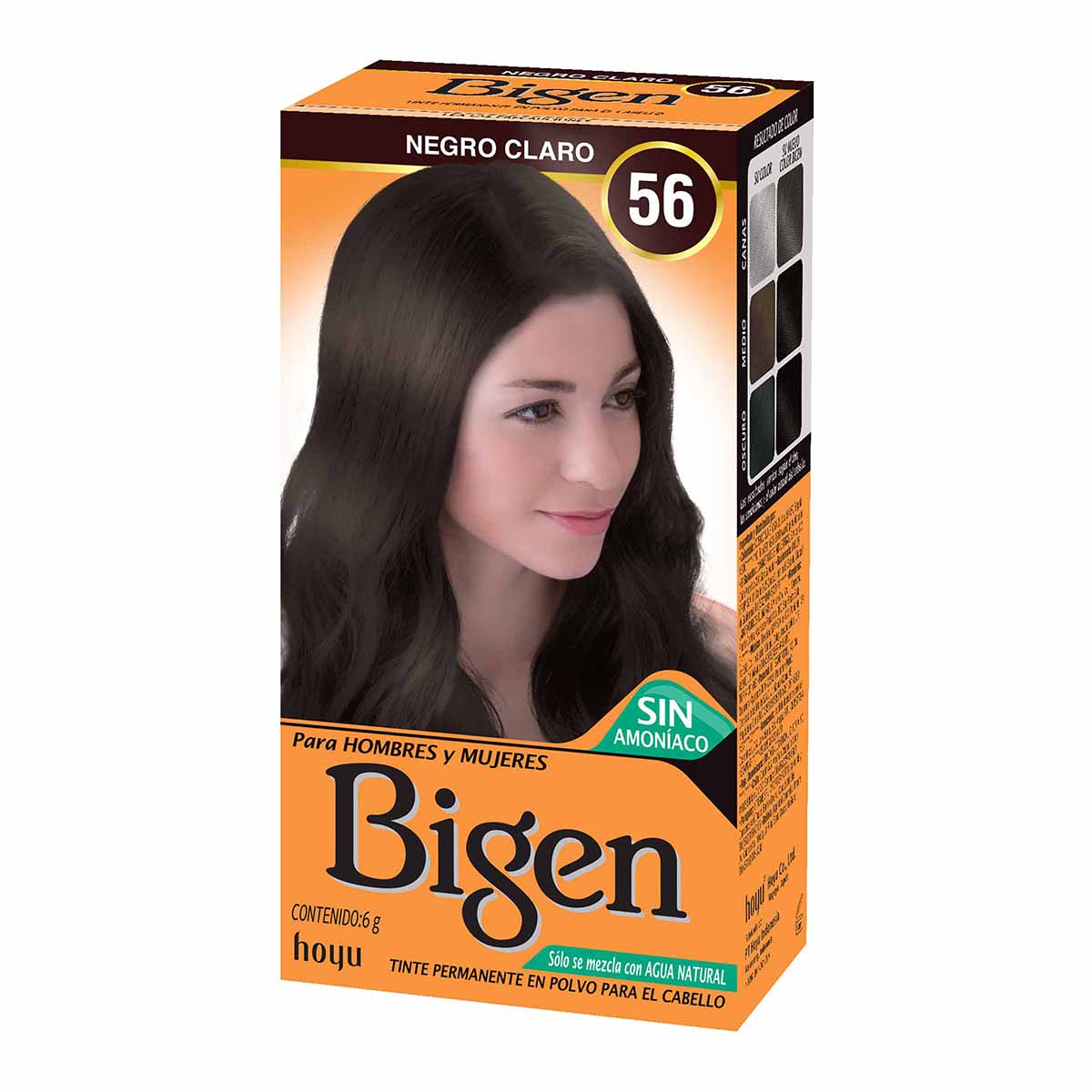 Tinte Permanente Bigen Para El Cabello 56 Negro Claro Polvo Caja X 6 G.