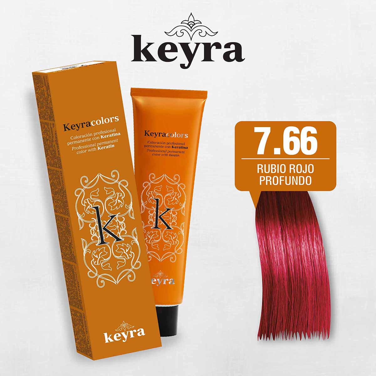 Tinte Capilar en Crema Keyra 7.66 Rubio Rojo Profundo Tubo x 100 mL
