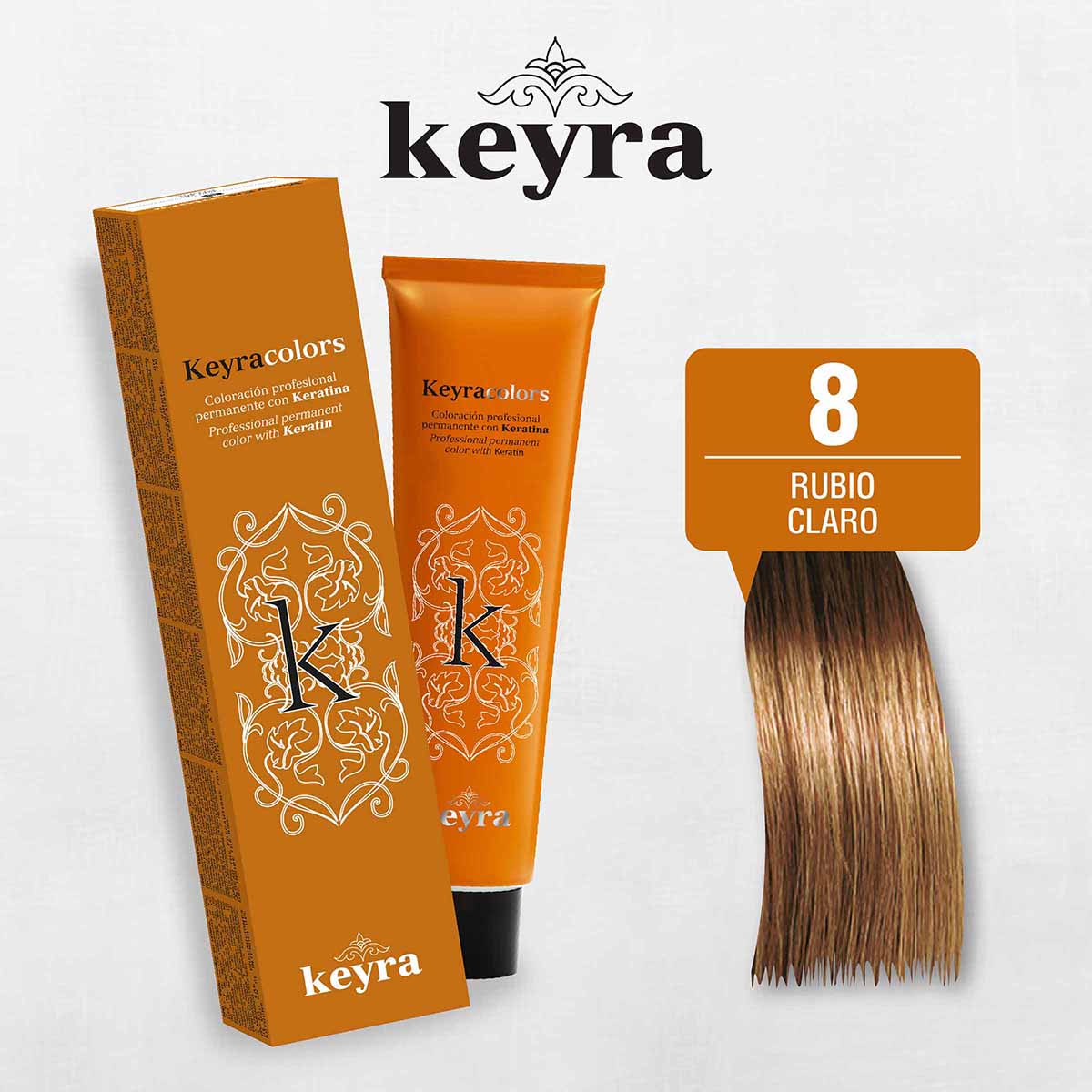 Tinte Capilar en Crema Keyra 8 Rubio Claro Tubo x 100 mL