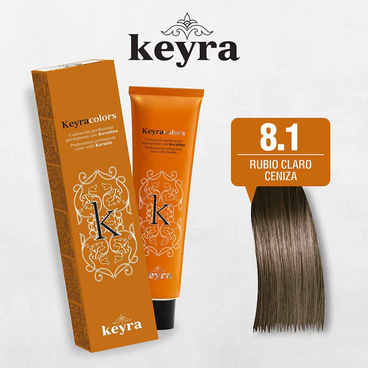 Tinte Capilar en Crema Keyra 8.1 Rubio Claro Ceniza Tubo x 100 mL