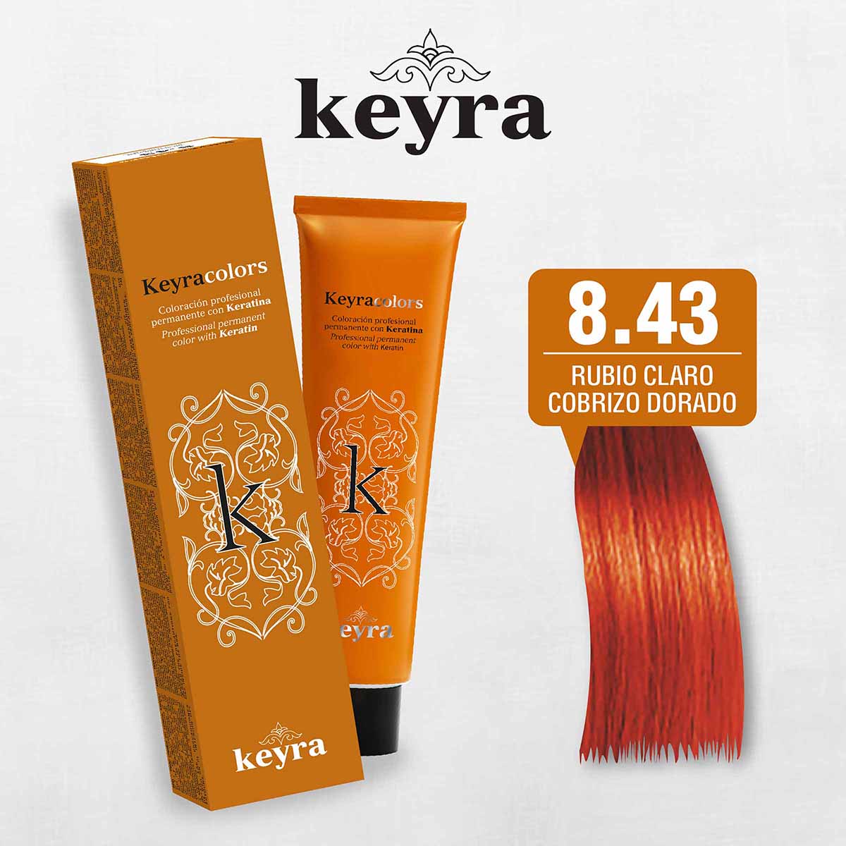 Tinte Capilar en Crema Keyra 8.43 Rubio Claro Cobrizo Dorado Tubo x 100 mL