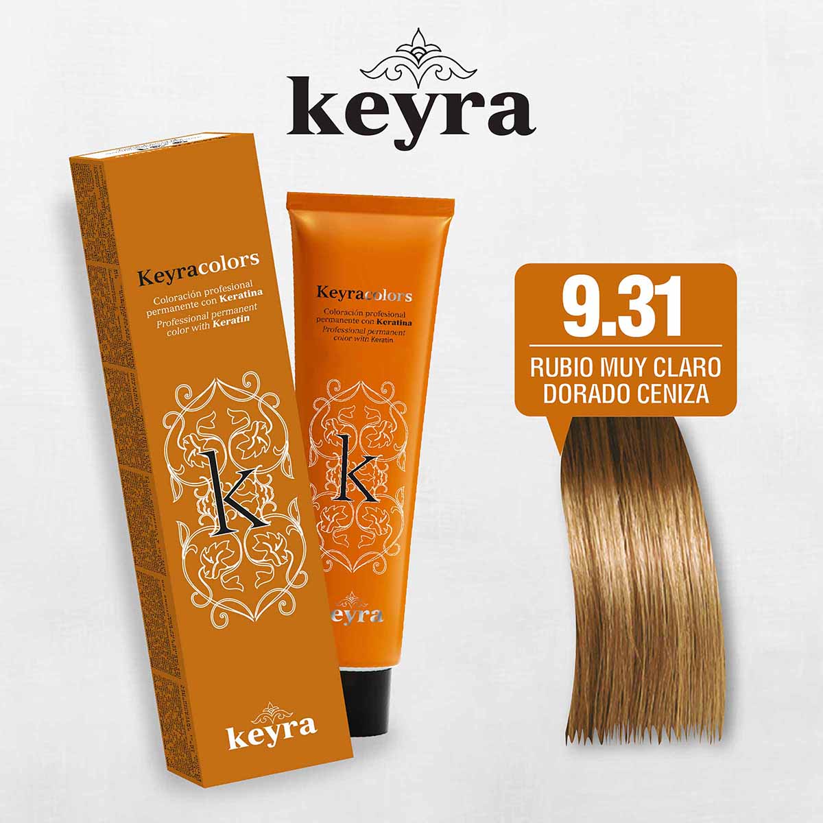 Tinte Capilar en Crema Keyra 9.31 Rubio muy Claro Dorado Ceniza Tubo x 100 mL