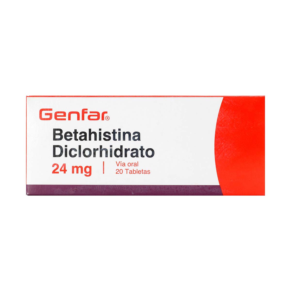 Betahistina Diclorhidrato 24 Mg Genfar Caja X 20 Tabletas.