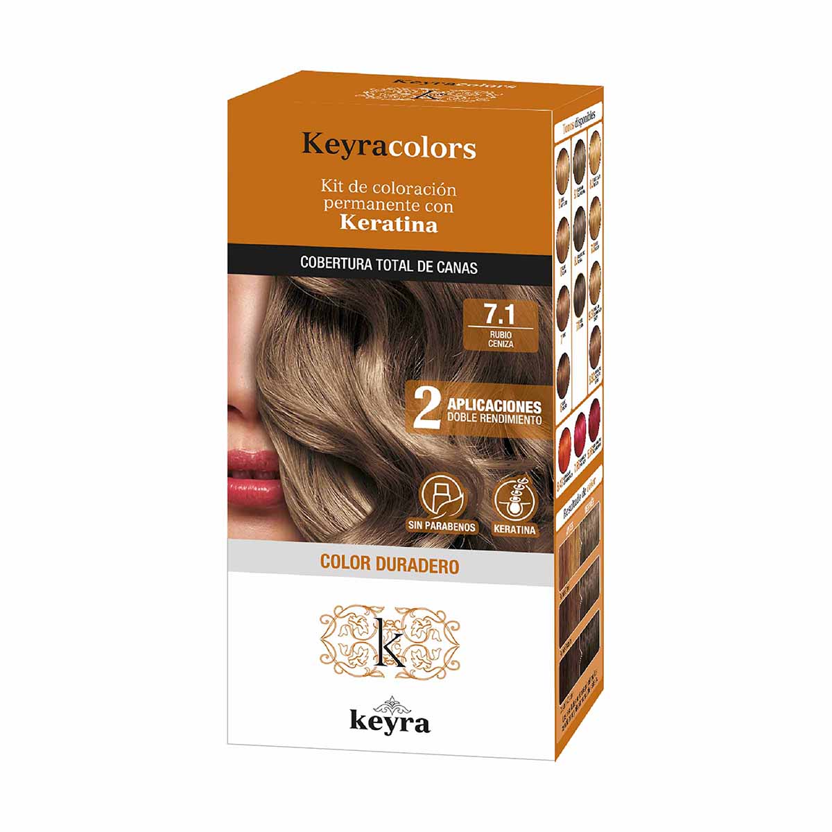 Kit de Coloración Permanente con Keratina Keyra 7.1 Rubio Ceniza