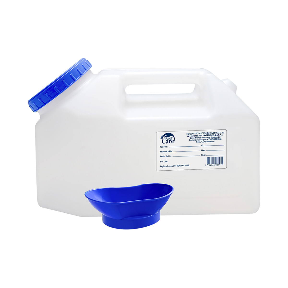Frasco Recolector Muestra de Orina 2.5 L Fast Care Frasco x 1 ud
