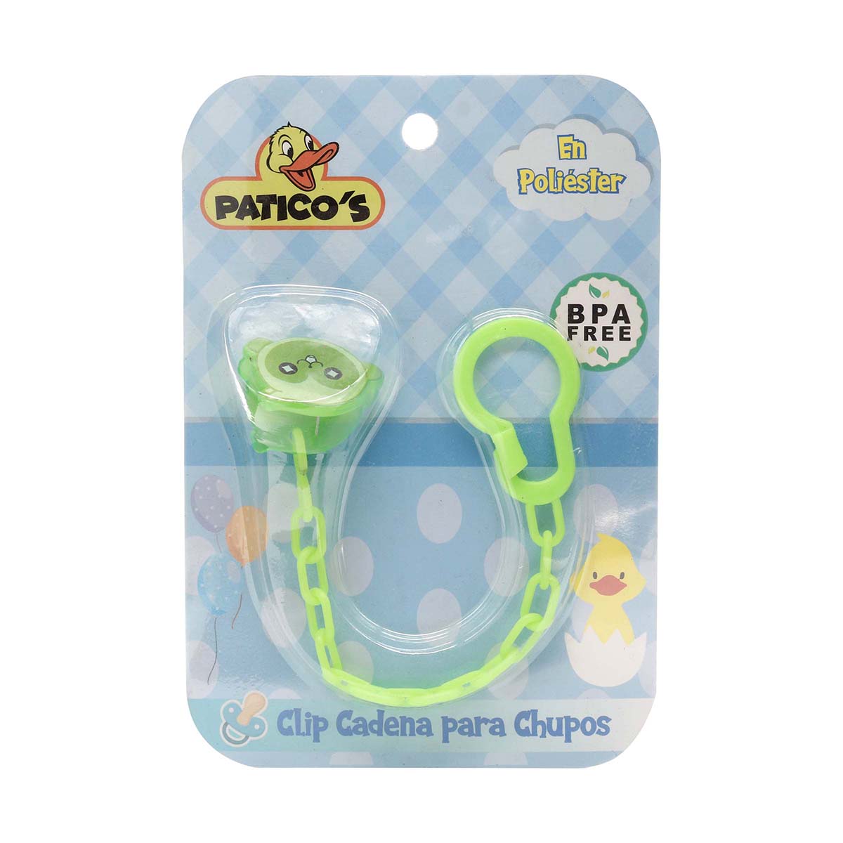 Clip Cadena para Chupos Poliéster Paticos Blíster x 1 ud