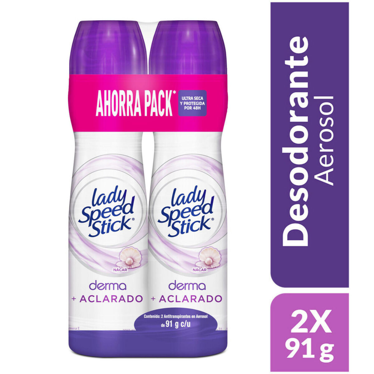 Antitranspirante Lady Speed Stick Derma Vitamina E Aerosol x 91 g x 2 Uds Econo Pack