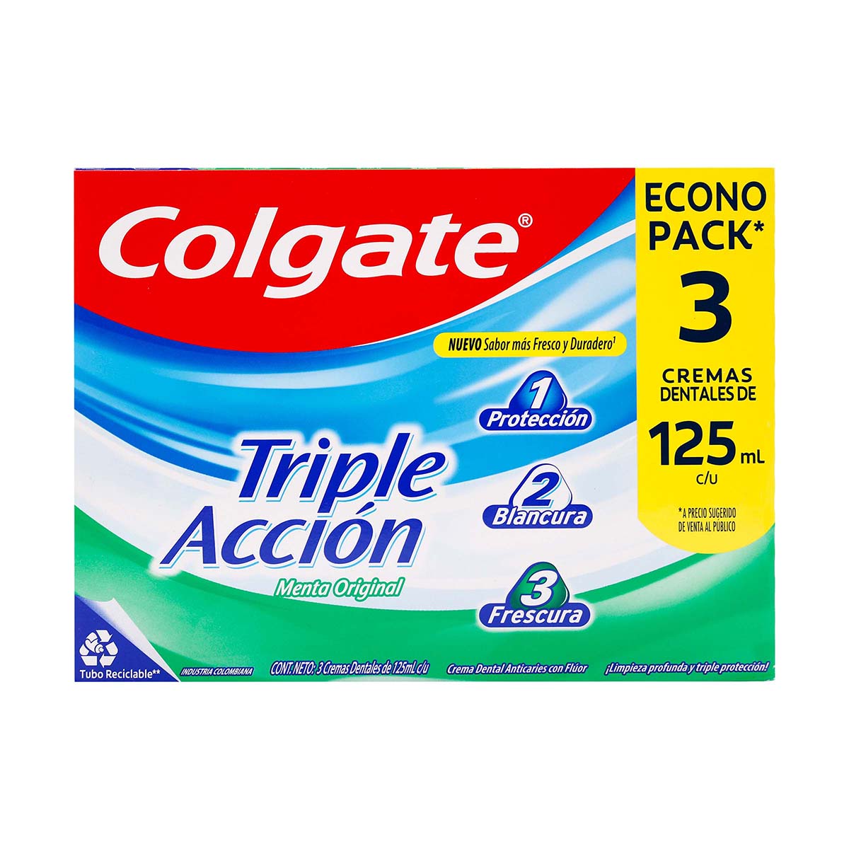Crema Dental Colgate Triple Accion Tubo de 125 mL Caja x 3 Uds
