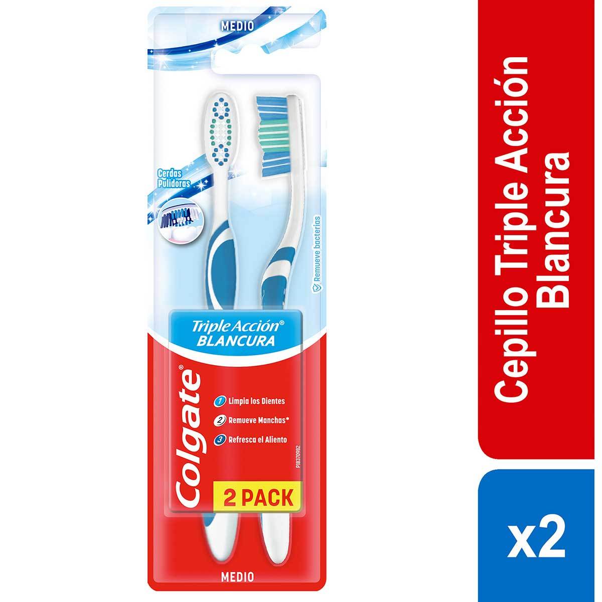 Cepillo Dental Colgate Triple Acción Blancura Medio Blister x 2 Uds Pack