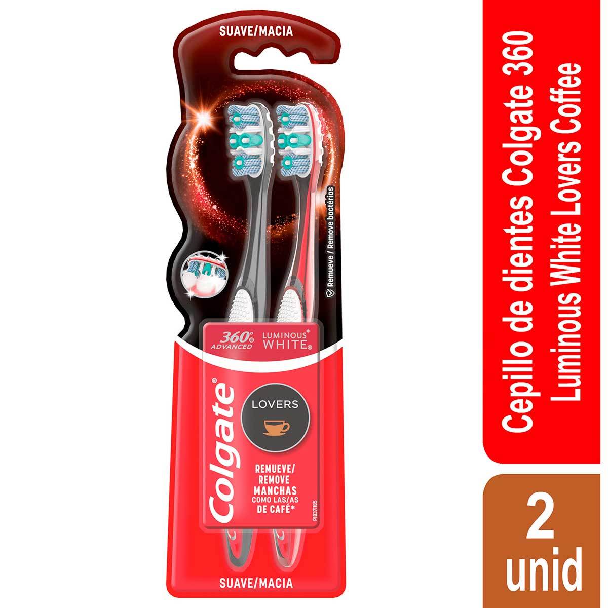 Cepillo Colgate Luminous White 360 Advanced Lovers Suave Blíster x 2 uds