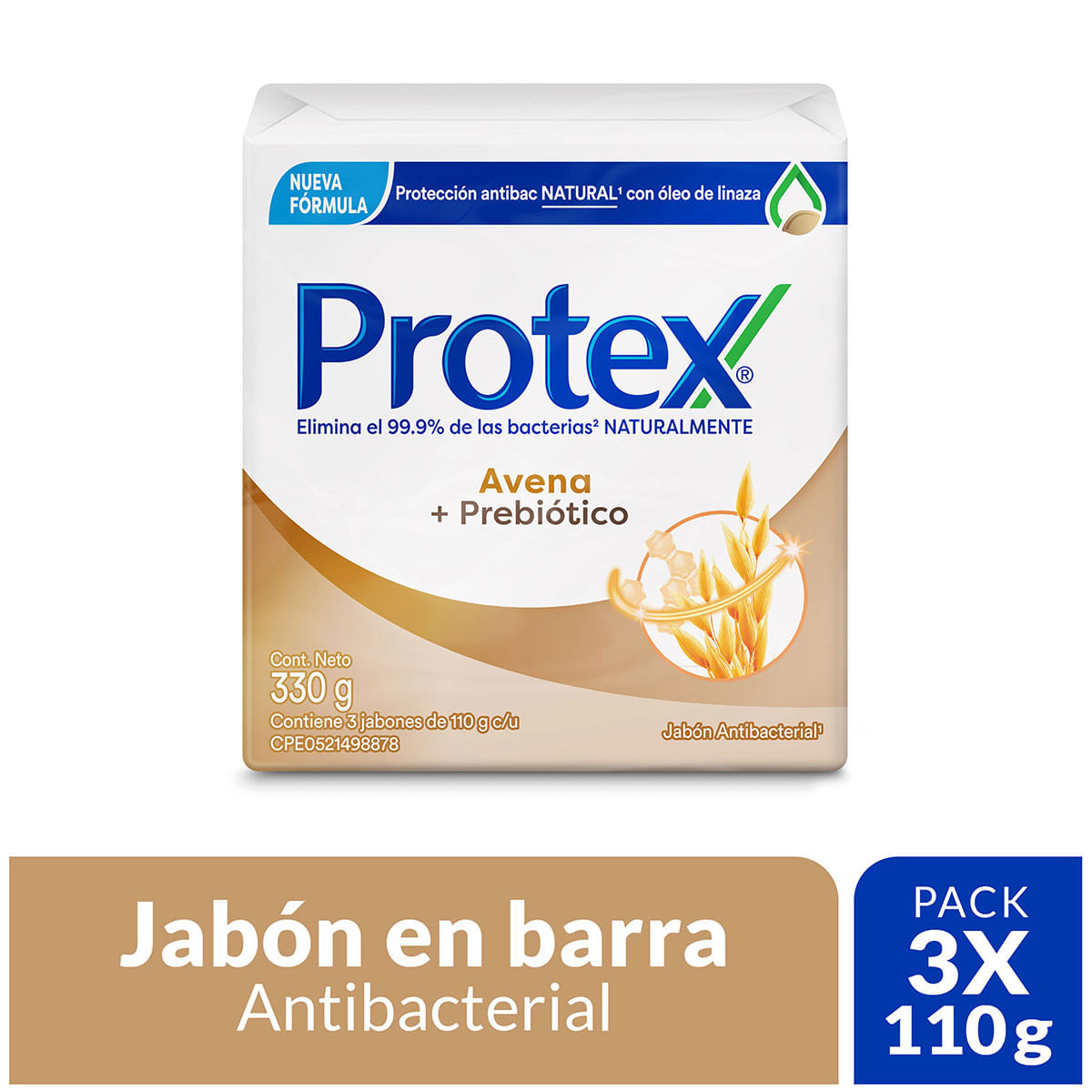 Jabón Antibacterial Protex Avena Barra x 110 g Empaque x 3 Uds