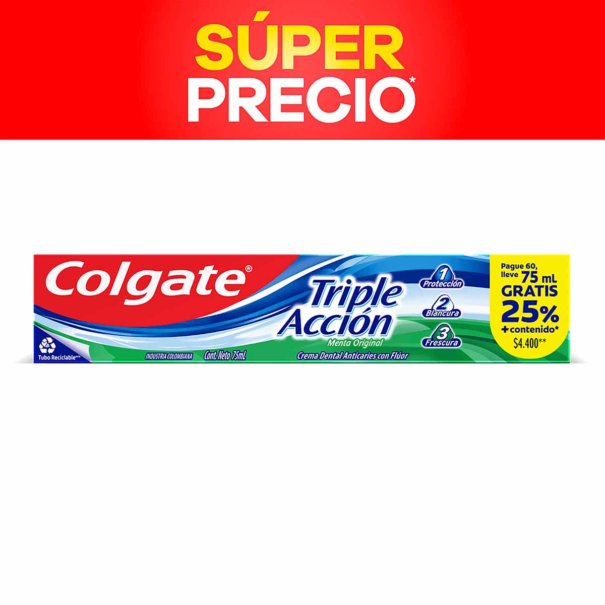 Crema Dental Colgate Triple Acción Original Tubo x 75 mL