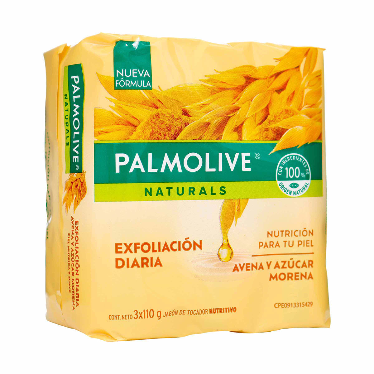 Jabón Palmolive Naturals Exfoliación Diaria Avena y Azúcar Morena Barra x 110 g x 3 Uds