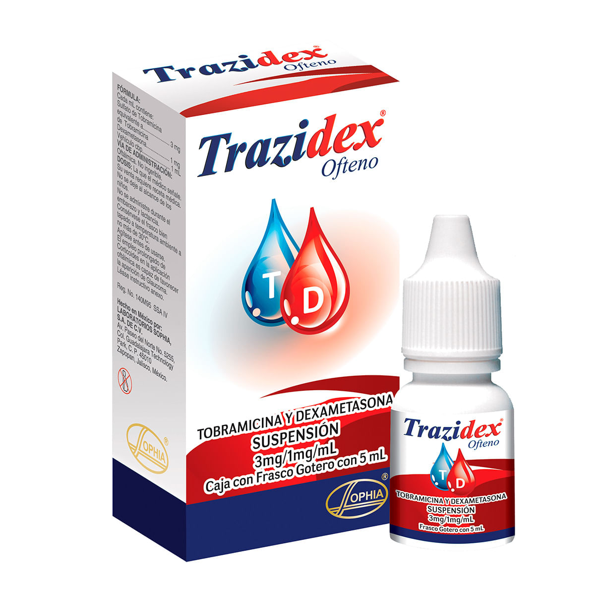 Suspensión Oftálmica Trazidex Ofteno Tobramicina y Dexametasona Sophia Frasco Gotero x 5 mL