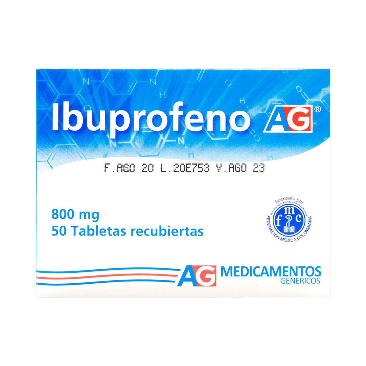 Ibuprofeno 800 Mg AG Caja x 50 Tabletas Recubiertas