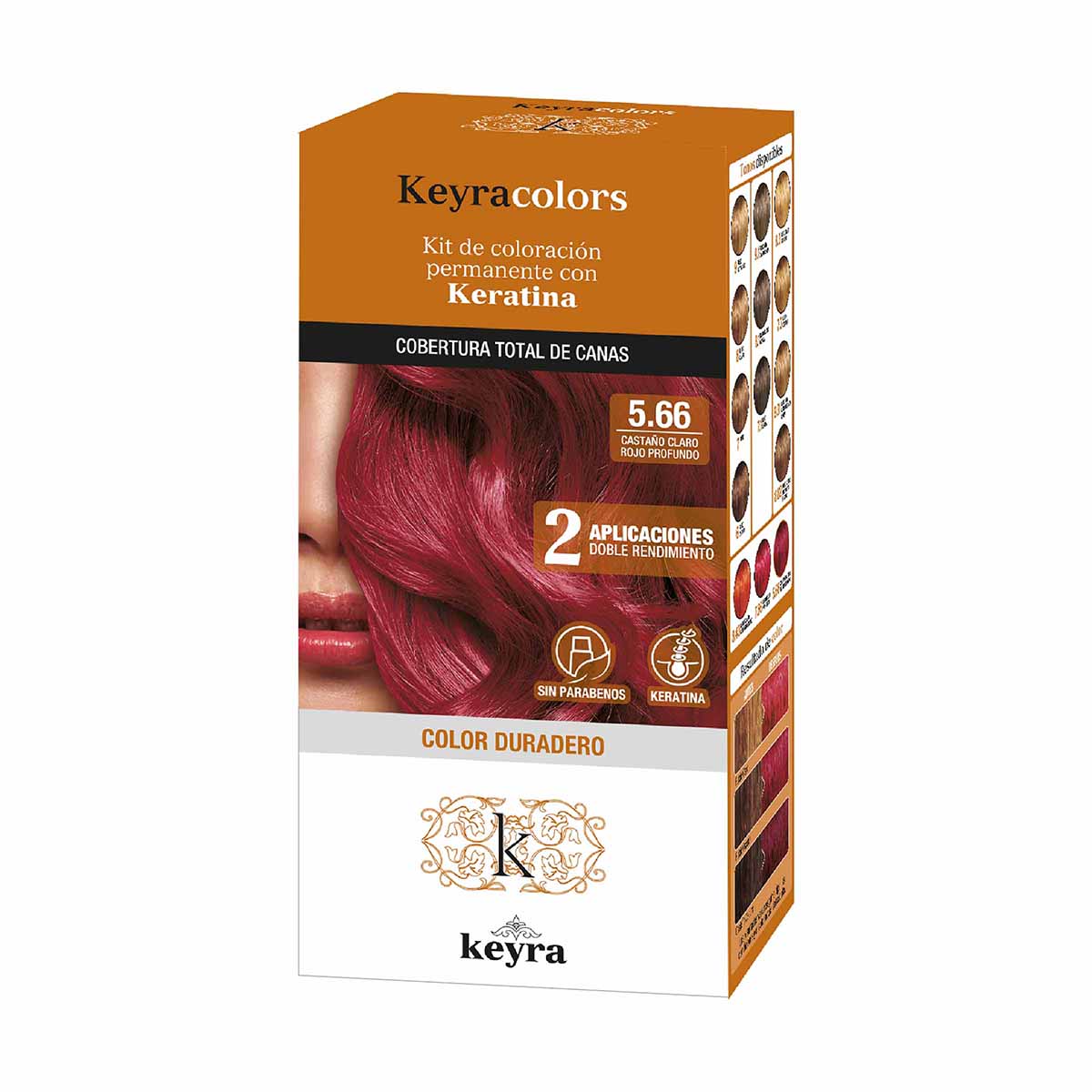 Kit de Coloración Permanente con Keratina Keyra 5.66 Castaño Claro Rojo Profundo