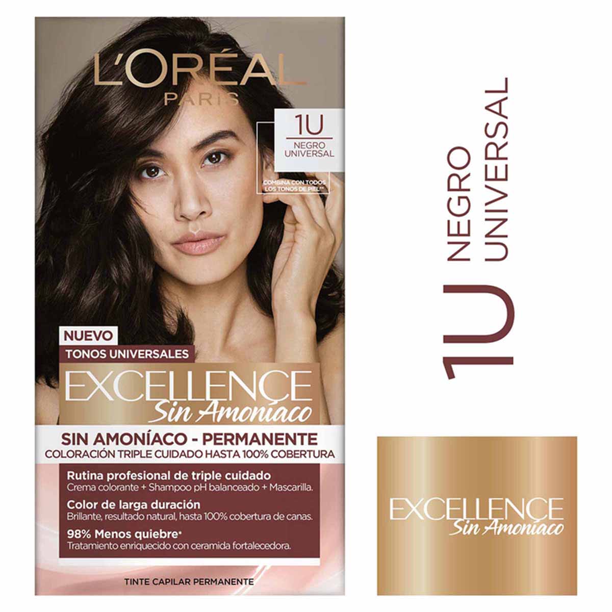 Tinte Capilar Permanente Loréal Paris Excellence Sin Amoniaco Tono 1U Negro Universal Caja x 1 Kit