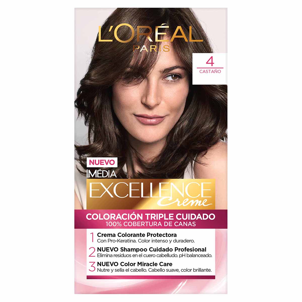 Tinte Capilar Permanente Loréal Paris Excellence Creme Tono 4 Castaño Caja x 1 Kit
