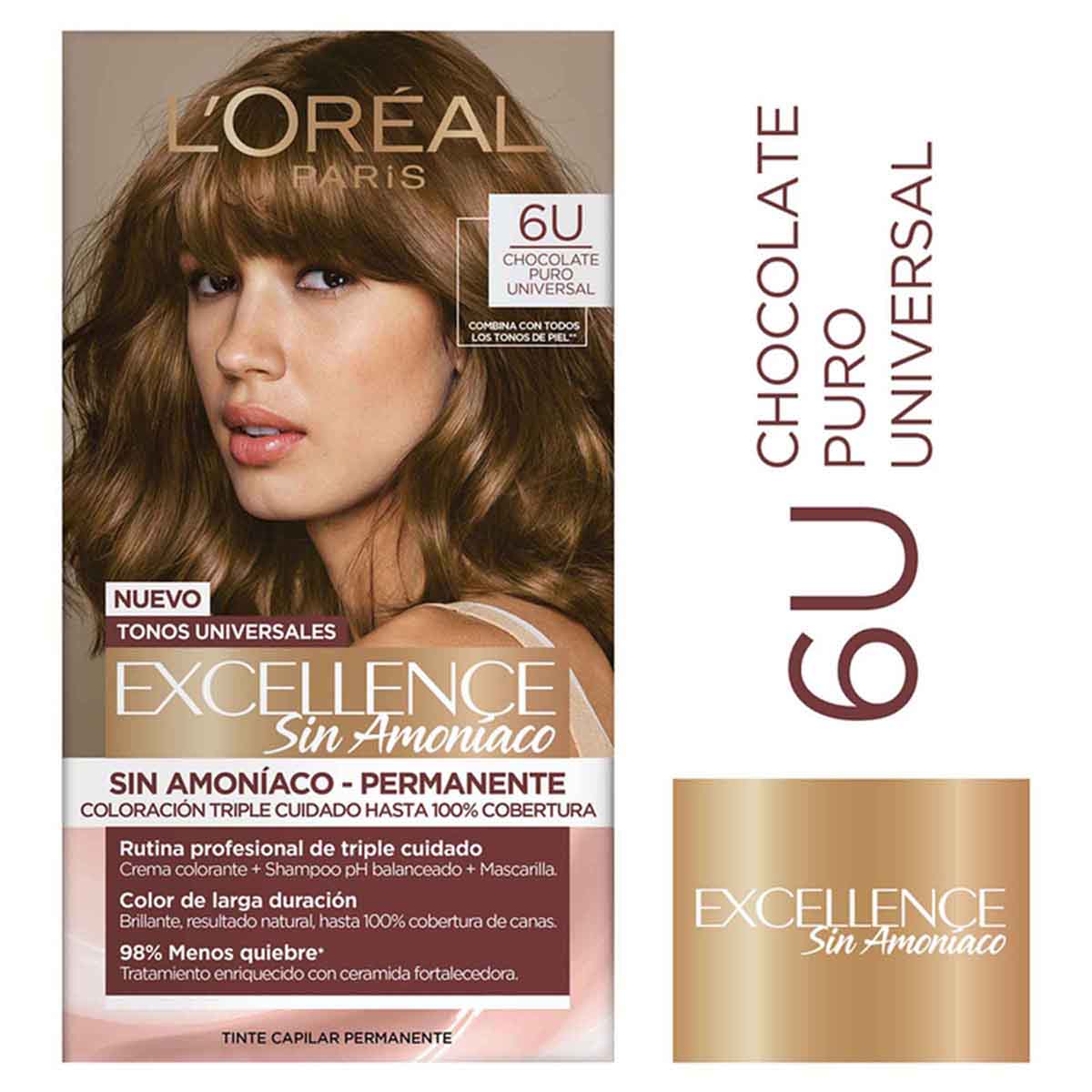 Tinte Capilar Permanente Loréal Paris Excellence Sin Amoniaco Tono 6U Chocolate Puro Universal Caja x 1 Kit