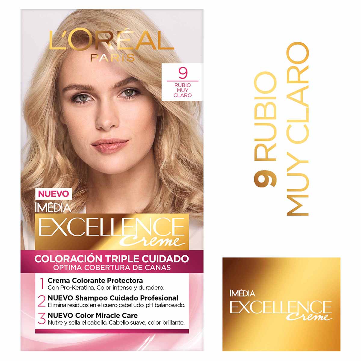Tinte Capilar Permanente Loréal Paris Excellence Creme Tono 9 Rubio Muy Claro Caja x 1 Kit