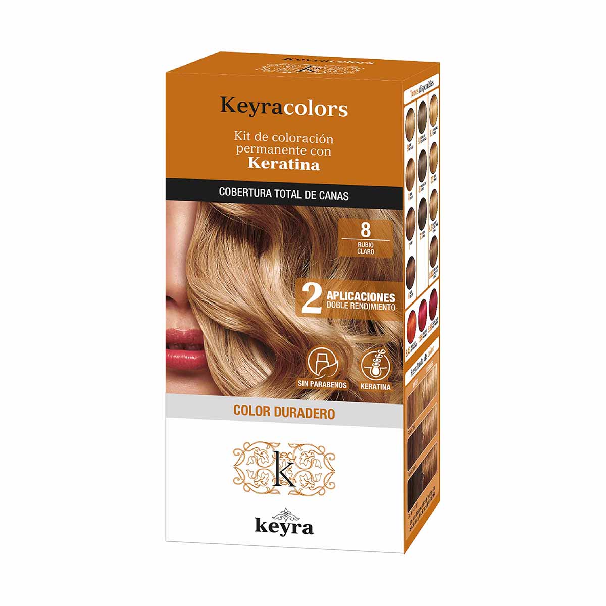 Kit de Coloración Permanente con Keratina Keyra 8 Rubio Claro