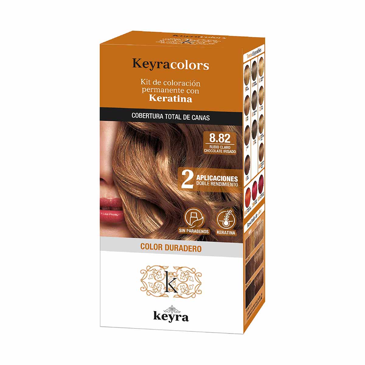 Kit de Coloración Permanente con Keratina Keyra 8.82 Rubio Claro Chocolate Irisado