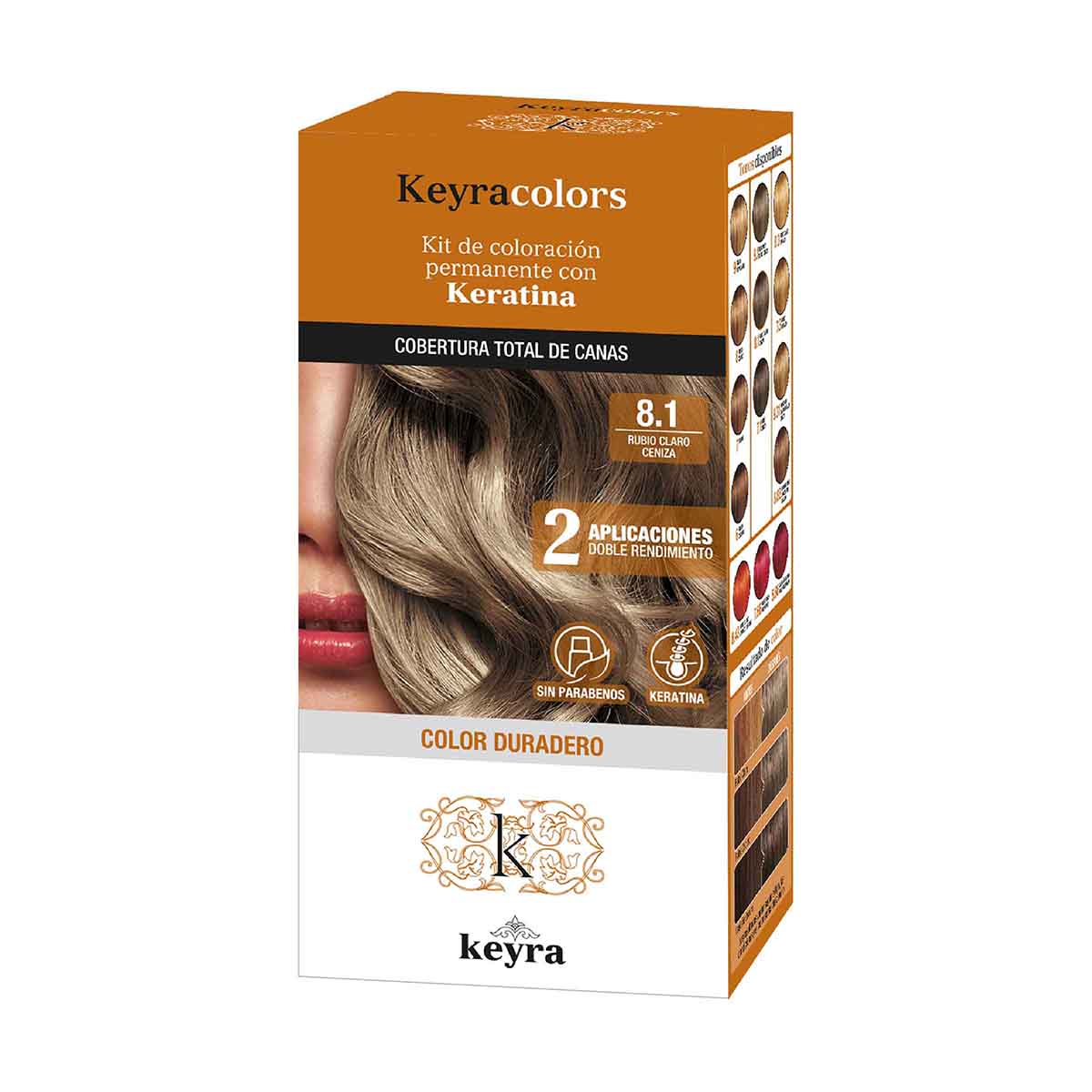 Kit de Coloración Permanente con Keratina Keyra 8.1 Rubio Claro Ceniza