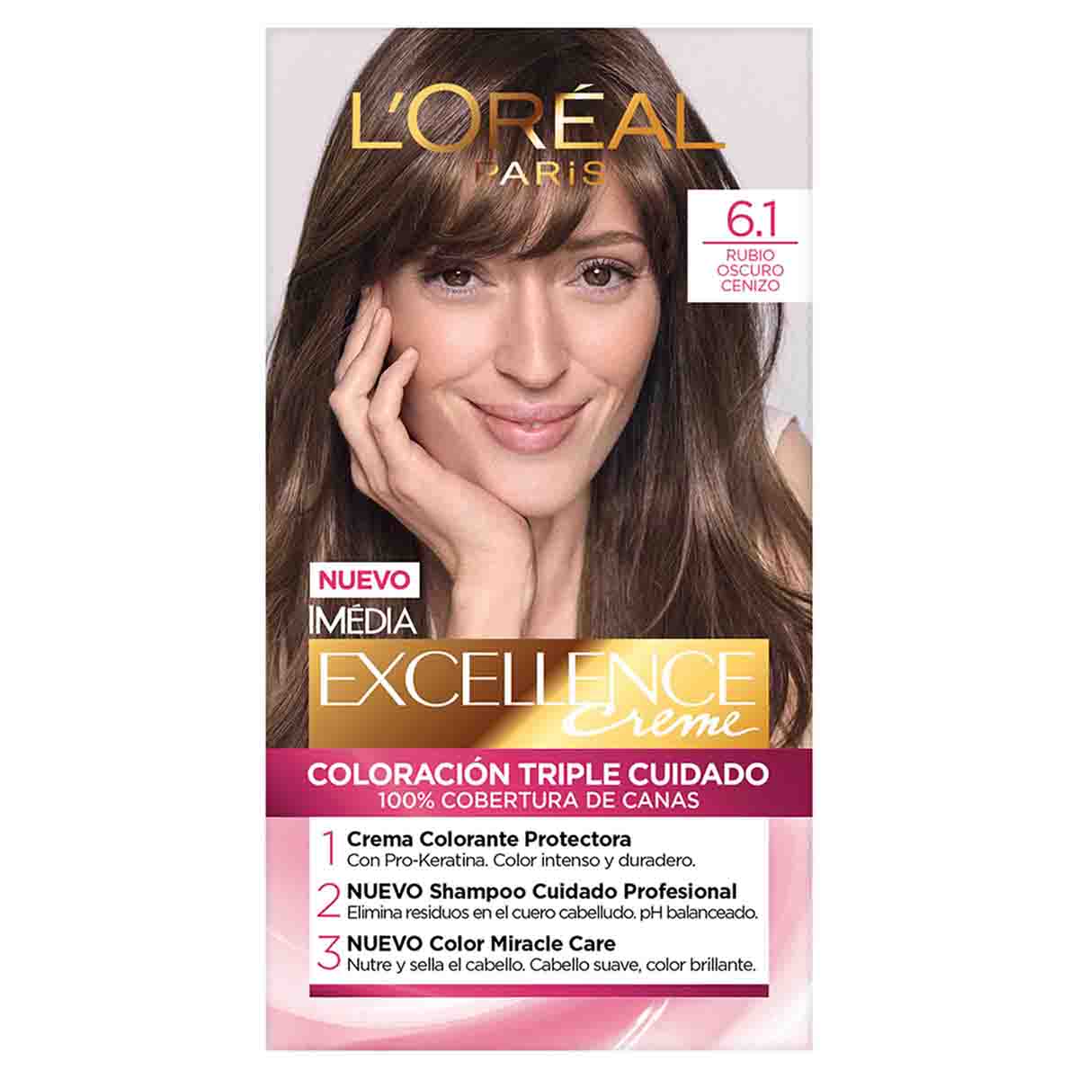 Tinte Capilar Permanente Loréal Paris Excellence Creme Tono 6.1 Rubio Oscuro Cenizo Caja x 1 Kit