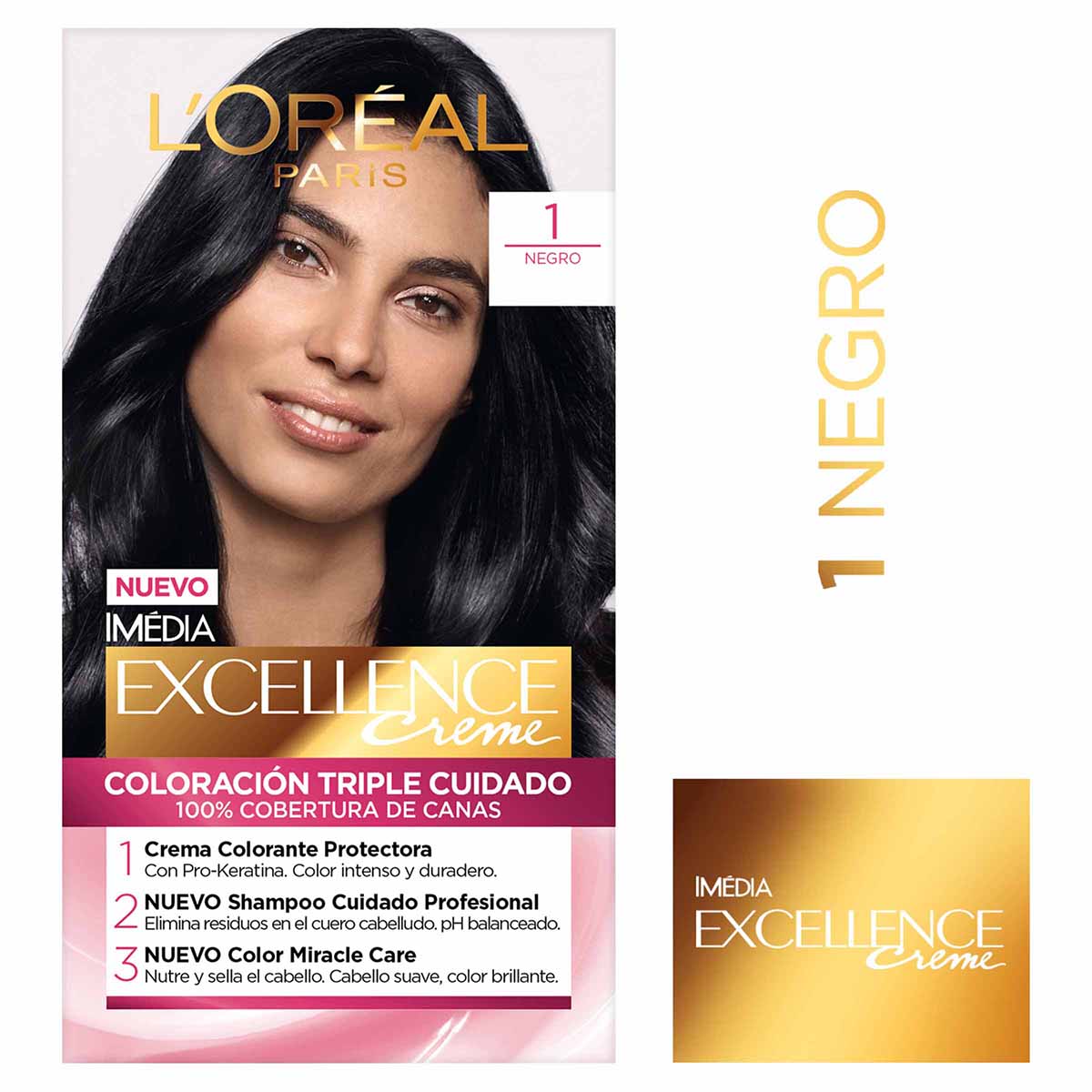 Tinte Capilar Permanente Loréal Paris Excellence Creme Tono 1 Negro Caja x 1 Kit