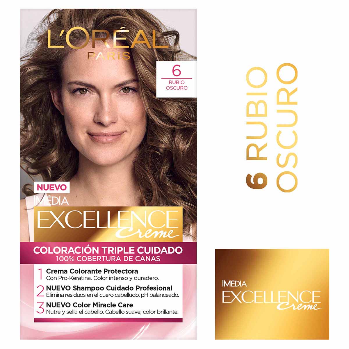 Tinte Capilar Permanente Loréal Paris Excellence Creme Tono 6 Rubio Oscuro Caja x 1 Kit