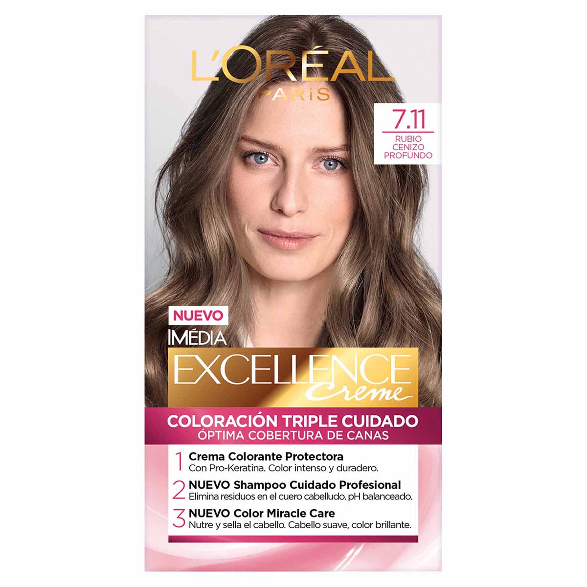 Tinte Capilar Permanente Loréal Paris Excellence Creme Tono 7.11 Rubio Cenizo Profundo Caja x 1 Kit