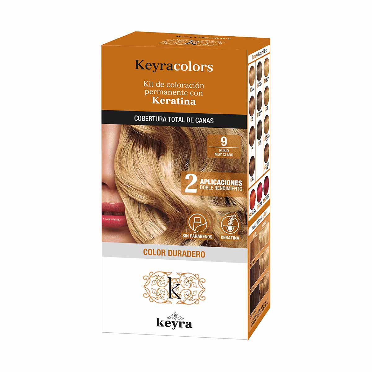 Kit de Coloración Permanente con Keratina Keyra 9 Rubio muy Claro