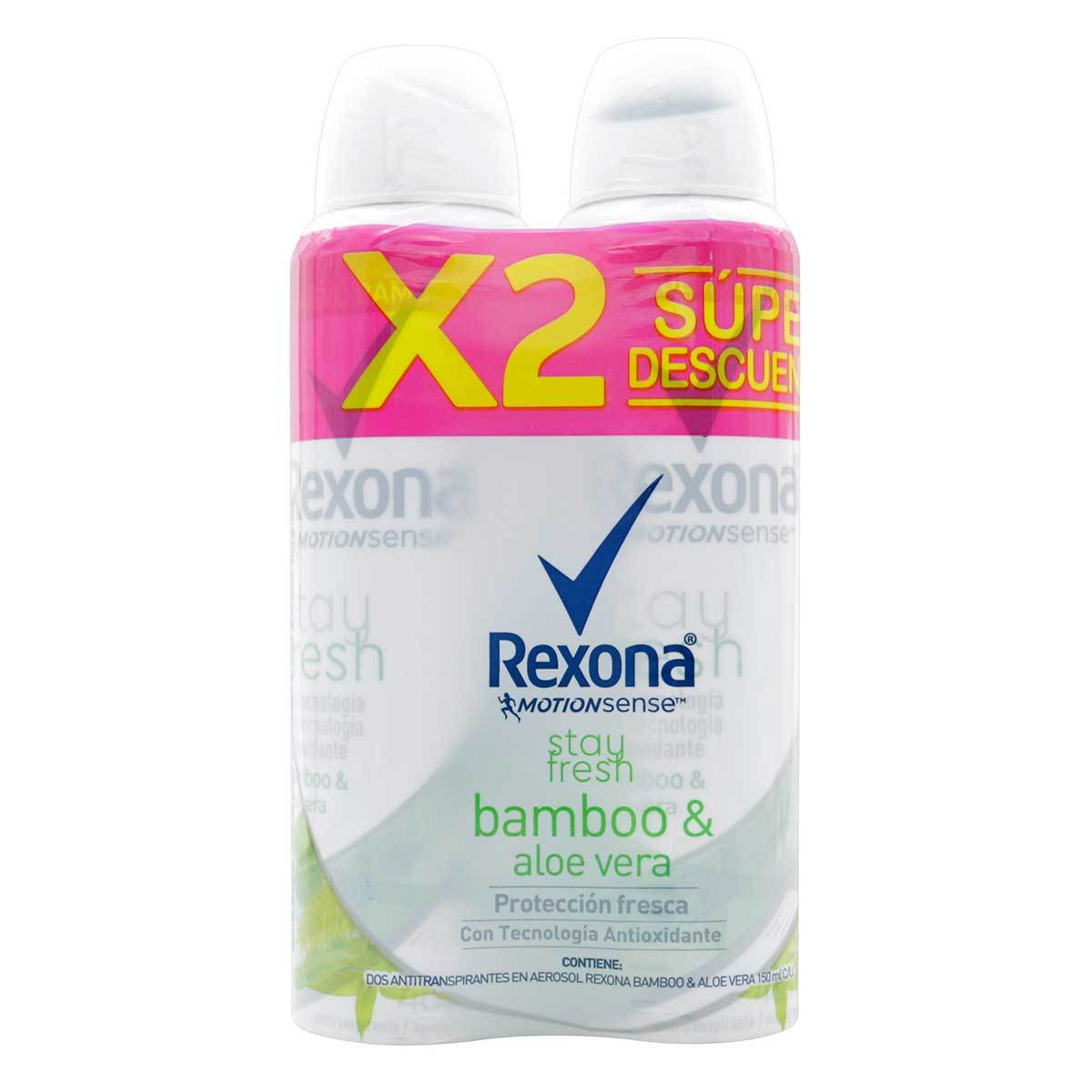 Desodorante Rexona Women Motionsense Bamboo Aerosol x 90 g x 2 Uds Súper Descuento.