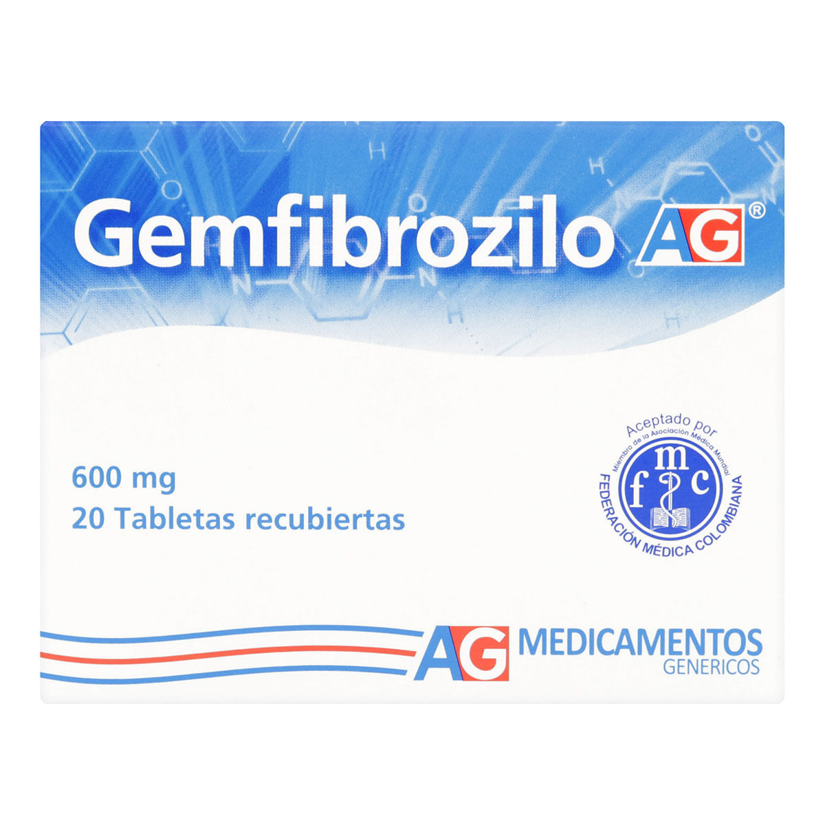Gemfibrozilo 600 Mg AG Caja x 20 Tabletas Recubiertas