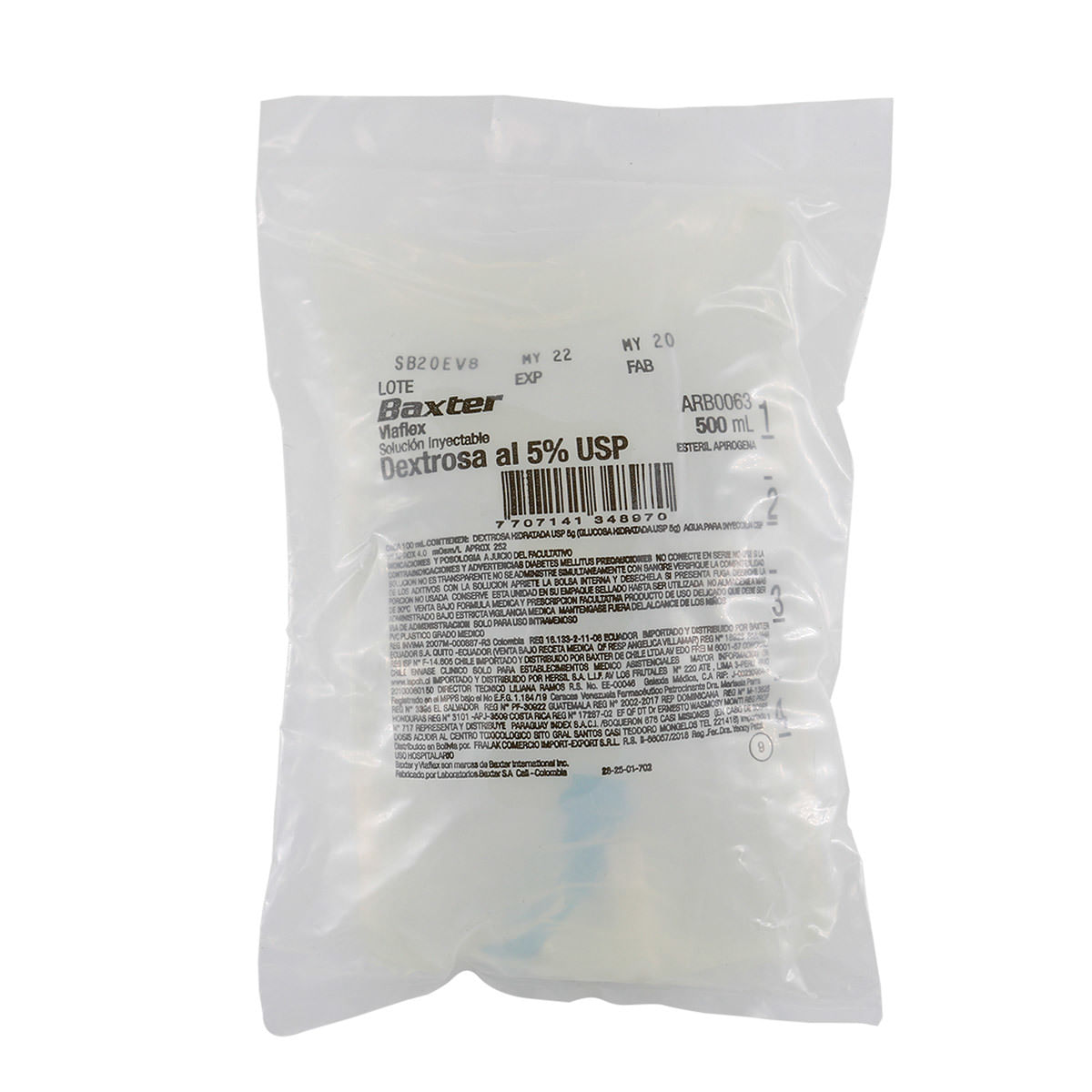 Solución Inyectable Baxter Dextrosa 5% Usp Viaflex Empaque X 500 Ml.