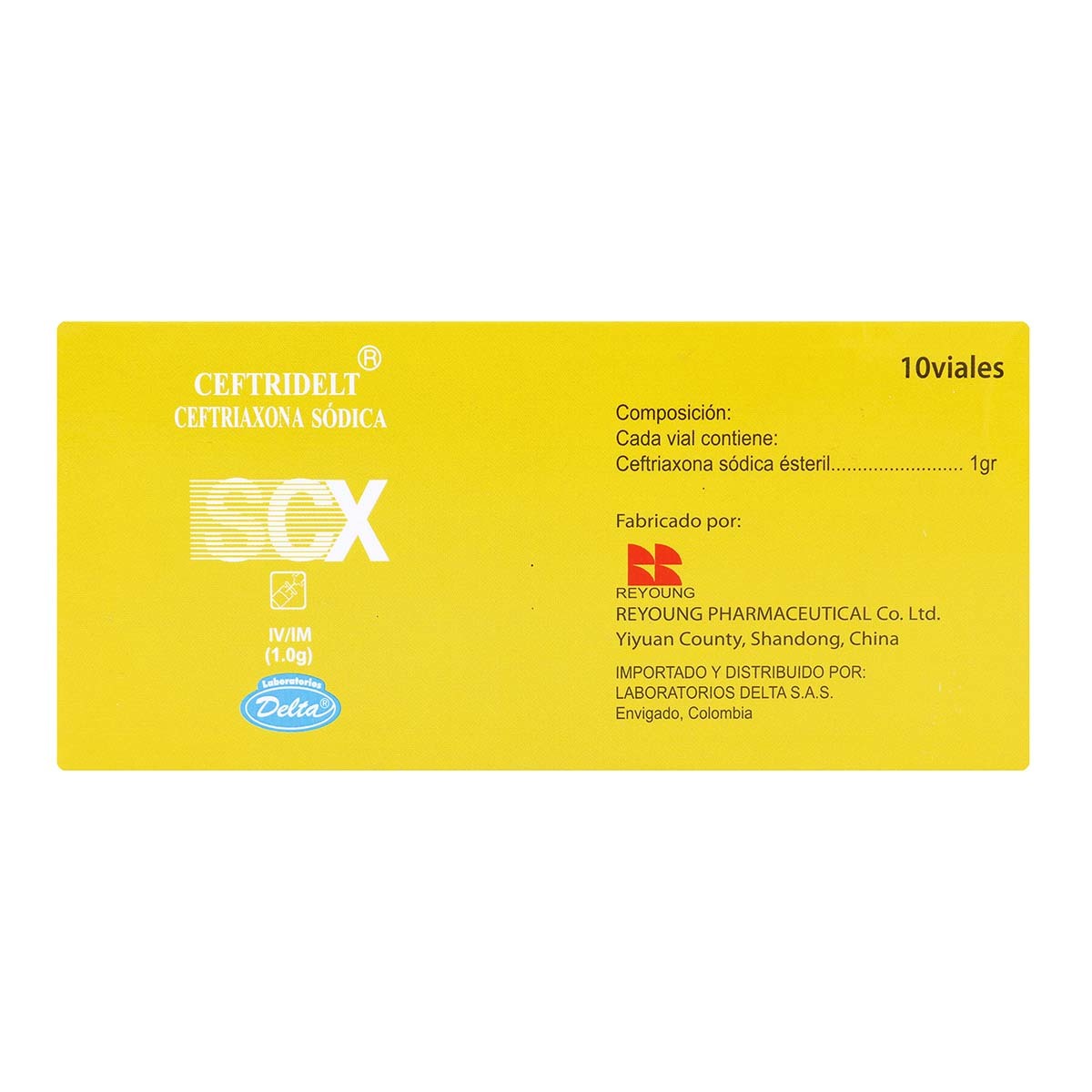 Ceftriaxona Ceftridelt Caja x 10 Ampollas