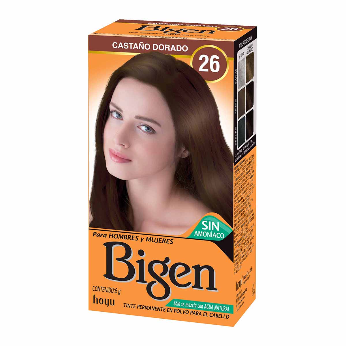 Tinte Permanente Bigen para El Cabello 26 Castaño Dorado Polvo Caja x 6 g.