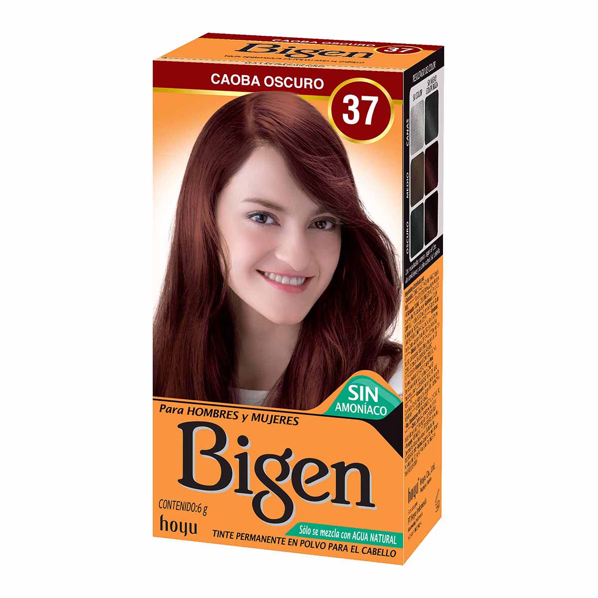 Tinte Permanente Bigen para El Cabello 37 Caoba Oscuro Polvo Caja x 6 g.