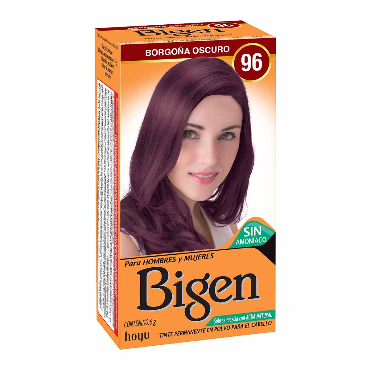 Tinte Permanente Bigen para El Cabello 96 Borgoña Oscuro Polvo Caja x 6 g.